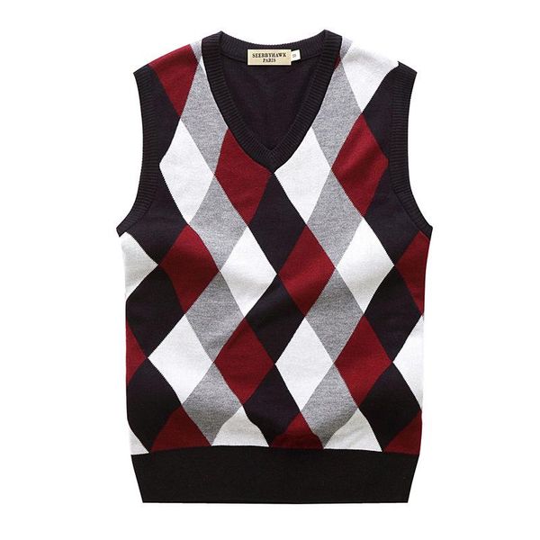 

men's vests golf vest autumn spring warm thick sleeveless v-neck argyle slim fit fashion sweaters knitted cotton casual wool coat, Black;white