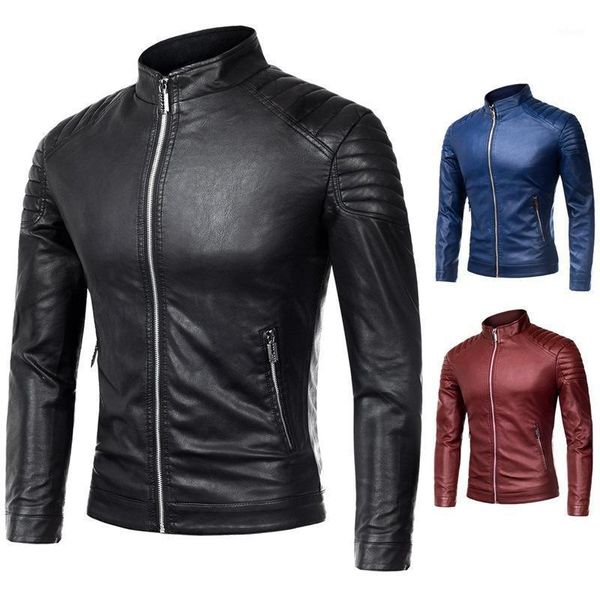 Herrenjacken PU Casual Lederjacke Männer Frühling Herbst Mantel Motorrad Biker Slim Fit Outwear Männlich Schwarz Blau Kleidung Plus Größe M-4XL