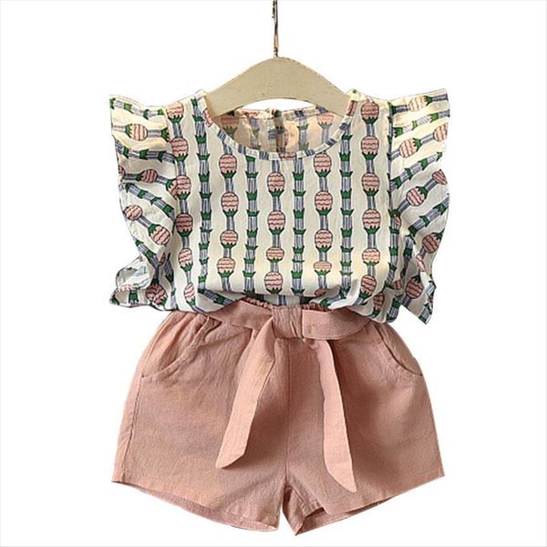 

summer fashion girls sets kid clothing sleeveless print with casual pant cute outfit for girl 3 7 years suit, White