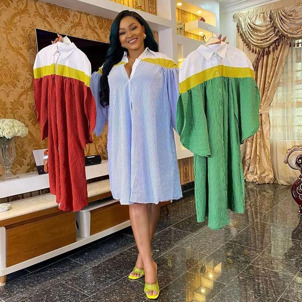 

casual dresses african woman loose fashion striped shirt elwa, Black;gray