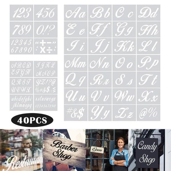 

gift wrap 40pcs reusable plastic art craft alphabet stencils with calligraphy font upper and lowercase letters @ls