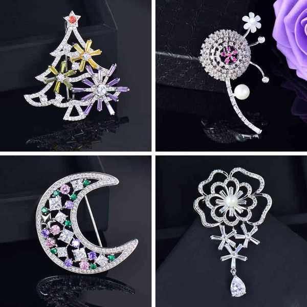 

sinleery gorgeous christmas tree aaa zircon yellow gold silver color red purple crystal brooch women jewelry cz081 ssh, Gray
