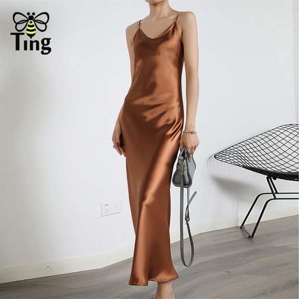 

vintage solid color smooth silky satin casual dress women summer street fashion strap vestidos chic 210513, Black;gray