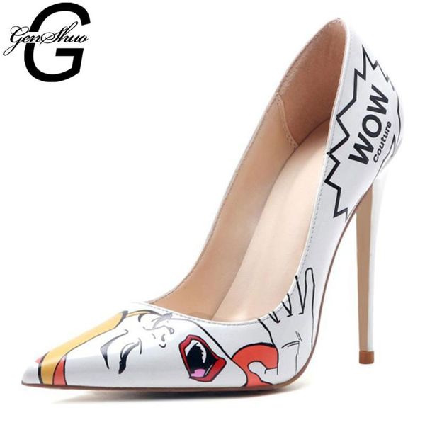 

dress shoes genshuo spring summer women's pumps 12cm high heeled wedding white heels ladies stiletto zapatos de mujer, Black