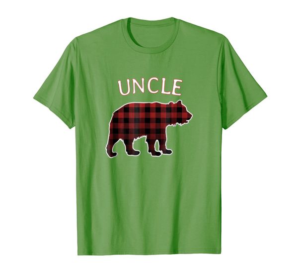 

red black plaid bear family matching t-shirt for uncle, White;black