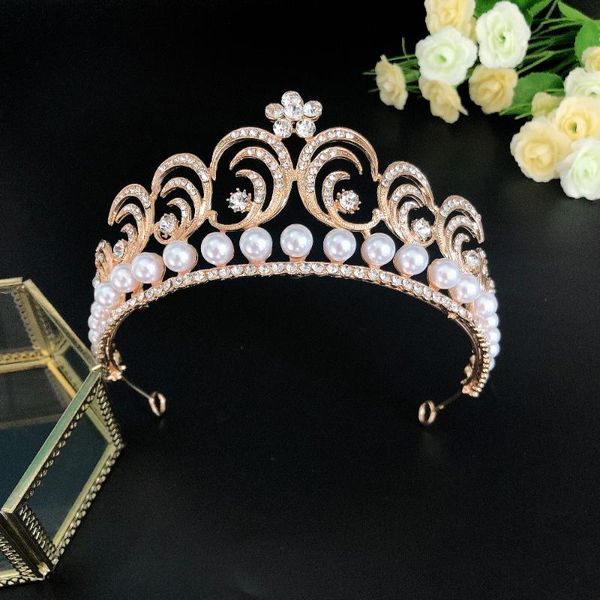

hair clips & barrettes bride crown pearl rhinestones baroque wedding jewelry european and american headband headdress, Golden;silver