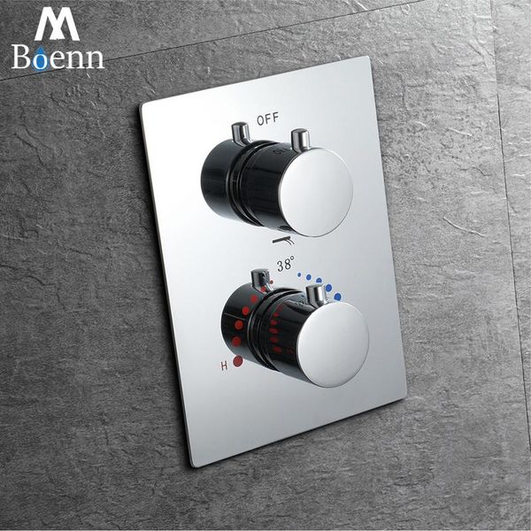 

thermostatic shower faucets 3 ways concealed embedded box 2 handles brass valve wall mounted chrome/black finished bathroom sets