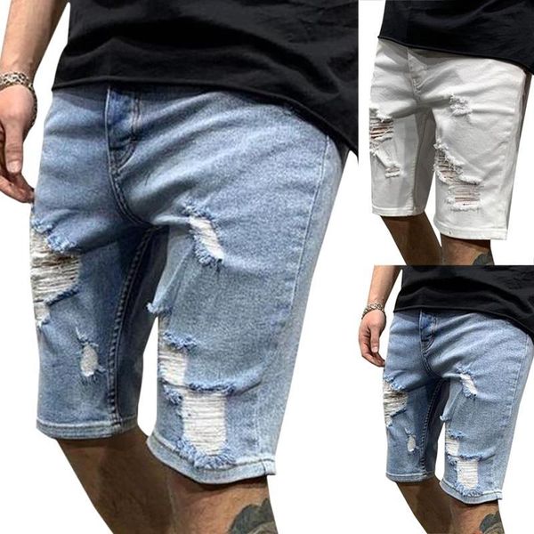 

mens short jeans knee length ripped denim shorts blue straight men bottoms summer casual white mens short ripped jeans