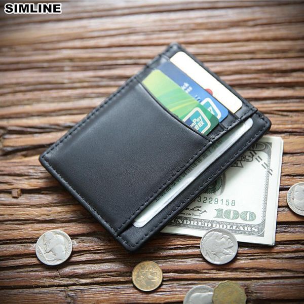 

card holders simline genuine leather holder for men male business short slim front pocket mini small wallet coin purse certificate case, Brown;gray