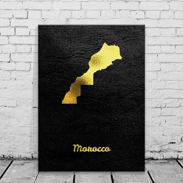 

paintings golden map morocco canvas painting wall art pictures prints home decor poster decoration for living room