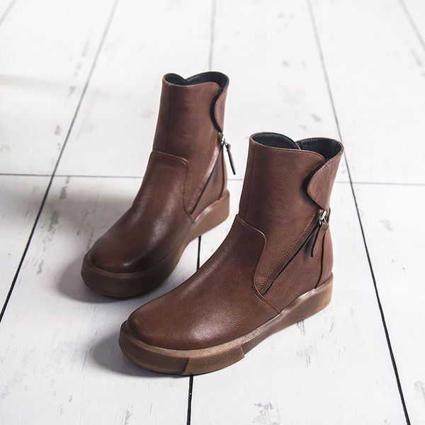 

boots autumn winter martine vintage british style women's shoes versatile round head thick soles plush short, Black