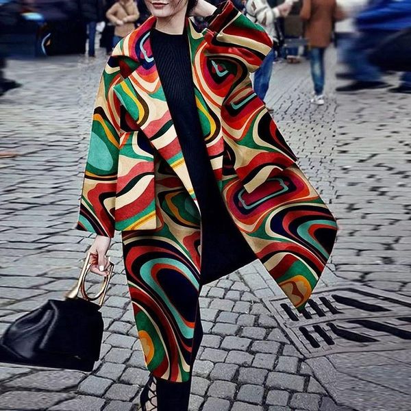 

women's trench coats 2021 autumn winter clothes print woolen women x long female big pocket overcoat, Tan;black