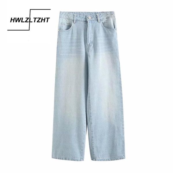 

women's jeans hwlzltzht women pants 2021 spring vintage high-waisted woman denim trousers simple loose fashion harajuku casual, Blue