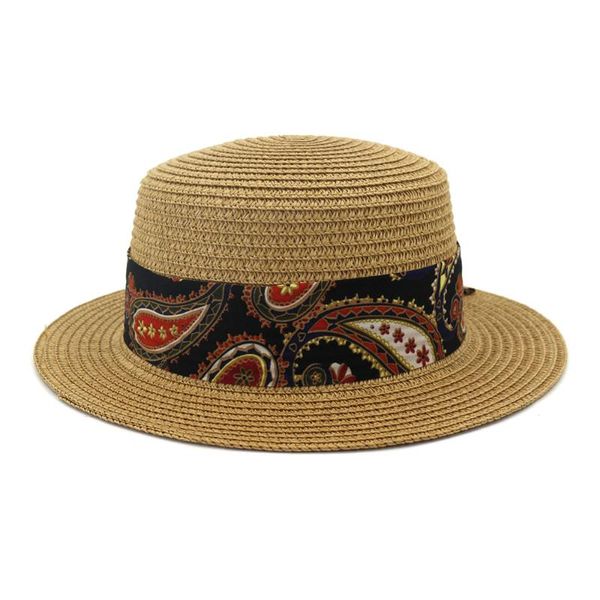 

women's boater beach hat wide side female casual panama lady classic flat holiday travel straw sun women fedora brim hats, Blue;gray