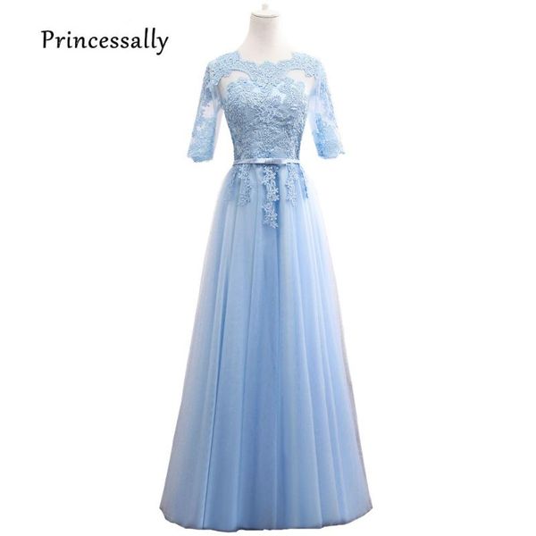 

party dresses robe de soriee sweet blue evening long lace illusion scoop appliques floor-length elegant bride formal prom gown, White;black