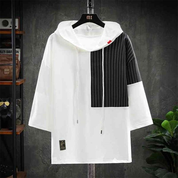 Moda maniche corte casual punk con cappuccio nero bianco uomo hip hop streetwear cotone abiti estivi oversize M-5XL 210818