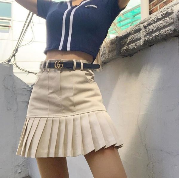 

skirts women's solid color tight pocket pleated skirt, Black