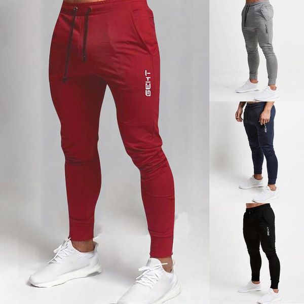 

men's pants autumn running trousers runners multi-pocket small feet slim tooling casual sweatpants fitness males, Black