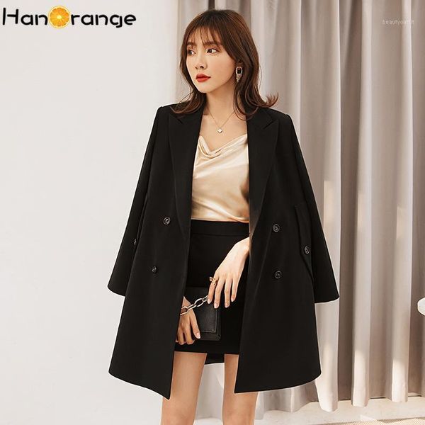 

charisma aura office lady blazer outwear 2021 spring autumn double breasted women long suit jacket women's suits & blazers, White;black