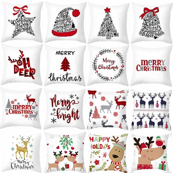 45cm Feliz Natal travesseiro capa almofada de almofada decorações para casa ornamento de natal feliz ano novo 2021 5 pcs hh21-704