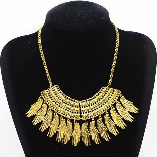 

pendant necklaces vintage ethnic style golden color multi-leaf tassel necklace for women retro metal hollow bib choker collier collares, Silver
