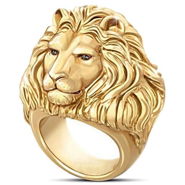 

wedding rings african grassland lion jewelry father's day anniversary gift men hip hop king for him boyfriend father, Slivery;golden