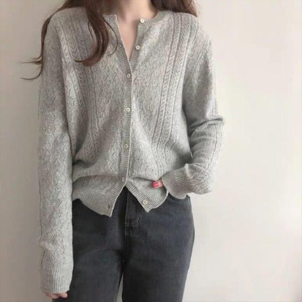 

spring and autumn ice silk women sweater cardigan womens round neck loose hollow knit bottom coat, White;black