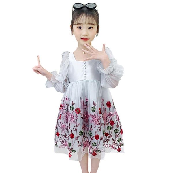 

girls princess dress mesh for girl floral kids spring autumn costume 6 8 10 12 14 girl's dresses, Red;yellow