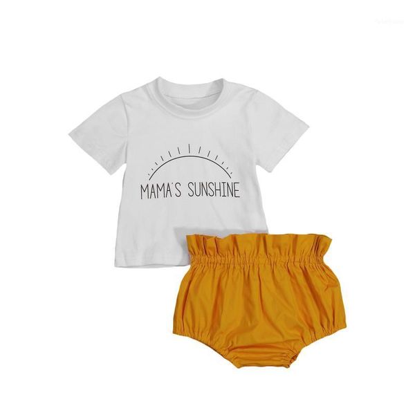 

clothing sets 2pcs born baby girl clothtes summer outfits, toddler letter print short sleeve round neck t-shirt + ruffle solid color shorts1, White