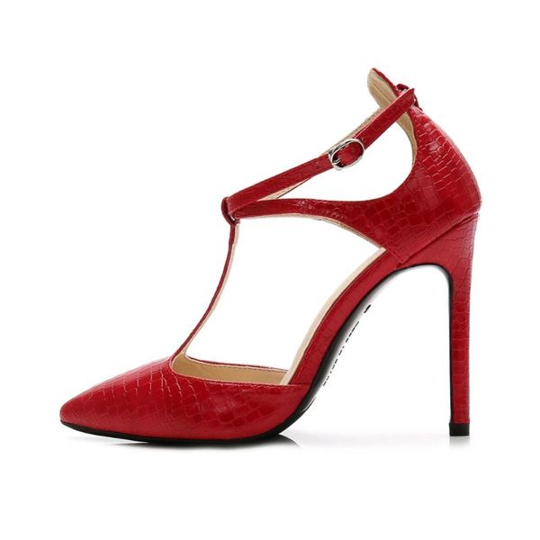 

dress shoes odinokov pointed toe women thin high heels pumps plus size 35-44 summer woman t-strap, Black