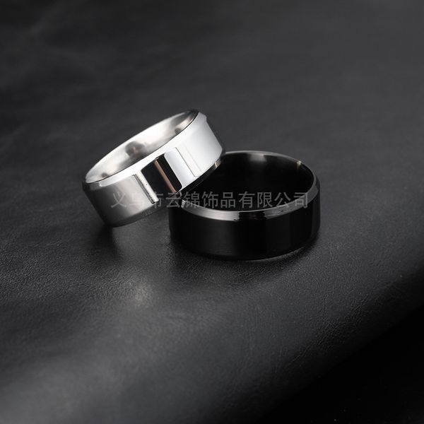 

men's jewelry lettering stainless steel personality smooth frosted ring aggressive wide face drawing beveled ring, Slivery;golden