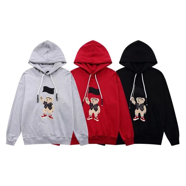 

hoodies autumn and winter fashion hip hop personality flag raising bear hooded sweater coat, Black