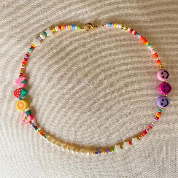 

chokers go2boho colorful beaded necklace choker freshwater pearl necklaces for women star fruit charm trendy summer beach jewelry, Golden;silver