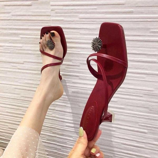 

slippers high-heeled flip flops slipper women rhinestones 2021 summer fairy style thin heels non-slip, Black