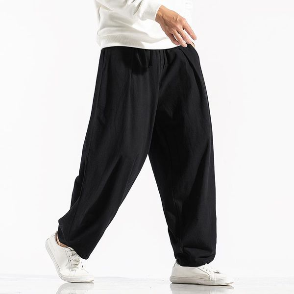 

men's pants solid color harem harajuku style men loose ankle-length trousers streetwear male casual large size 5xl, Black