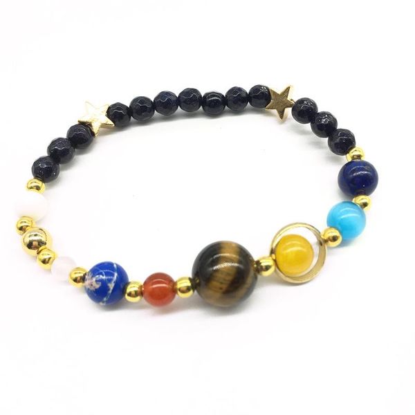 

beaded, strands universe galaxy the eight planets in solar system guardian star natural stone beads bracelet bangle for women & men, Black