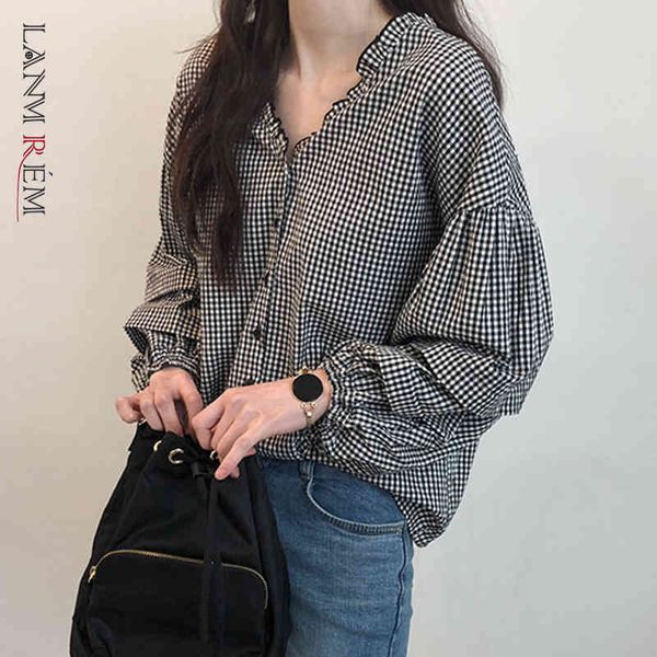 

spring summer striped shirt v neck long sleeve shirts female loose casual large size clothes yh881 210507, White