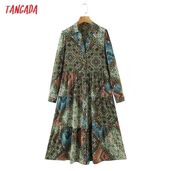 

casual dresses tangada 2021 fashion women paisley print boho shirt dress long sleeve ladies vintage sl180, Black;gray