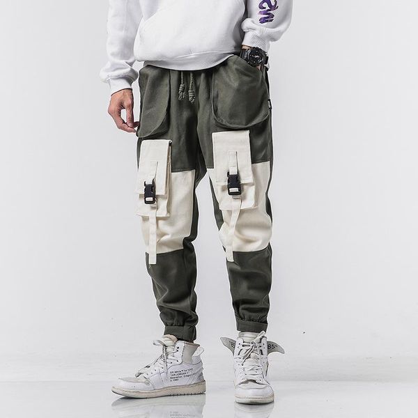 

men's pants men hip hop patchwork sweatpants joggers trousers elastic waist punk with ribbons casual slim jogger, Black