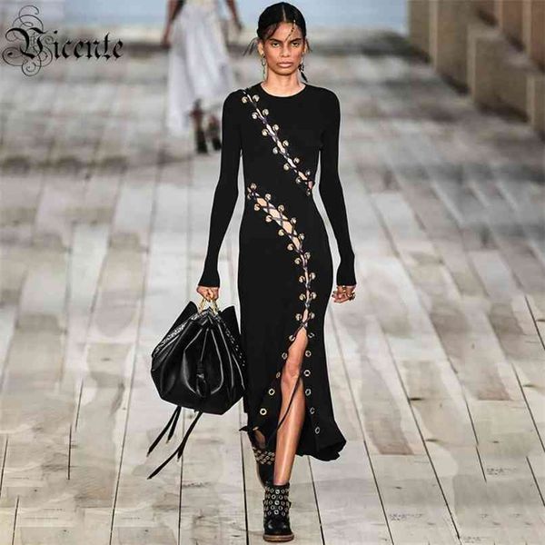

trendy black dress elegant lace-up bodycon vestidos long sleeves celebrity christmas party bandage 210520, Black;gray