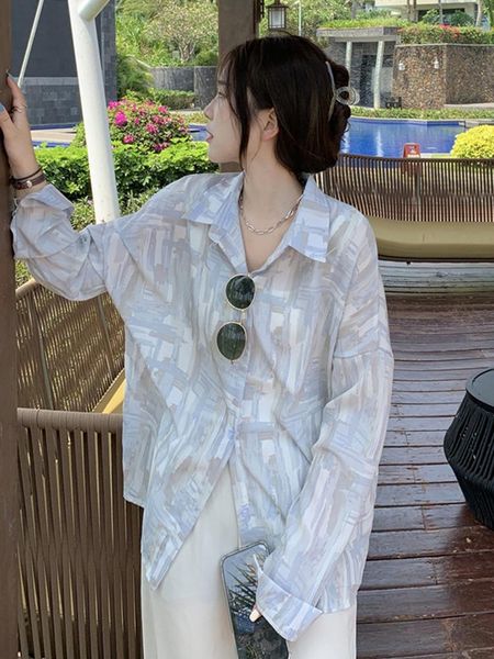 

women's blouses & shirts 2021 summer chiffon women long sleeve shirt coigarsam loose thin, White