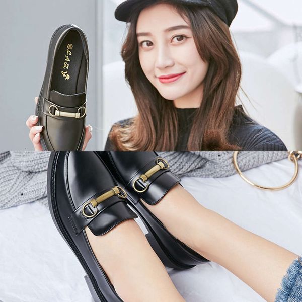 

casual shoes college style small women's 2021 spring new single korean versatile leisure lefu flat qpgm, Black