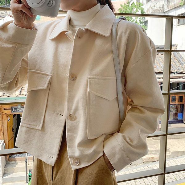 

women's jackets vintage women cotton short 2021 spring-autumn fashion ladies coats elegant girls chic outerwear, Black;brown