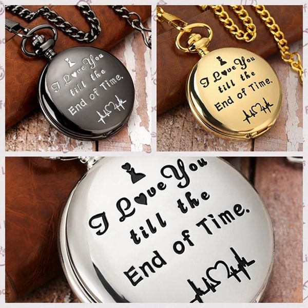

pocket watches big silver quartz watch i love you till the end of timepaired ladies women men 3 colors, Slivery;golden