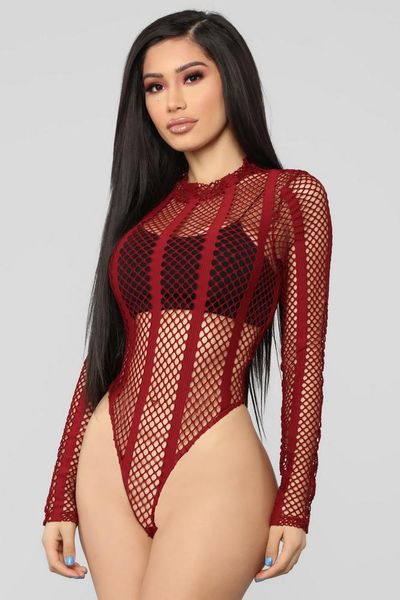 

women's jumpsuits & rompers wendywu women o-neck long sleeve summer bodycon fishnet bodysuit female elegant club overalls, Black;white