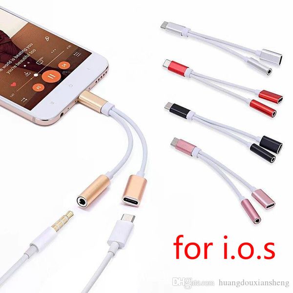

2 in 1 charger and audio type-c earphone iphone jack adapters connector cable 3.5mm aux headphone for smartphone 7/8p xs max