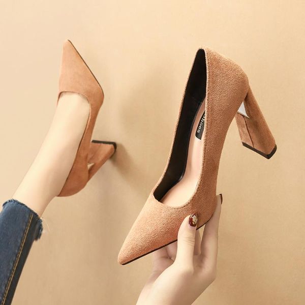 

dress shoes 2021 women 10cm block high heels bridal scarpin valentine pumps lady pointed toe red black khaki plaza wedding party
