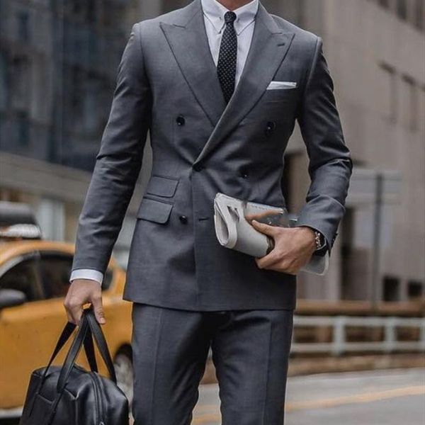 

men's suits & blazers tailor made fashion double breasted grey men slim fit groom tuxedo for wedding dress party male clothing (jacket+, White;black