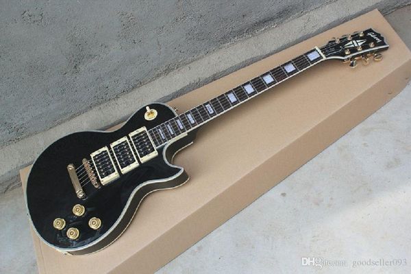 

peter frampton lp custom electric guitar, golden hardware, 3 pickups black beauty guitar
