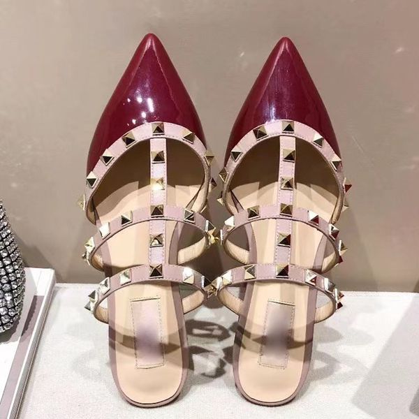 

womens flat slippers designer slides sandal fashion rivets ladies rubber bottoms sandals women genuine leather shoes, Black